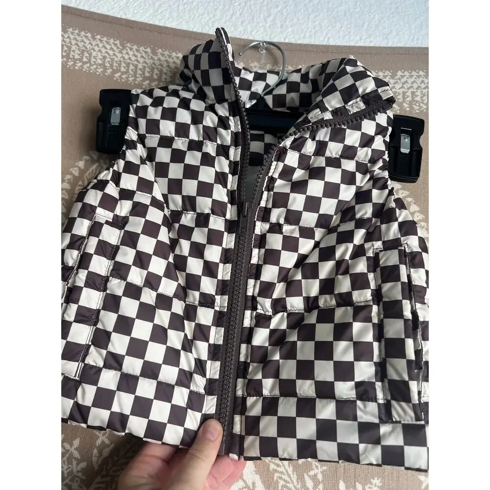 babysprouts Puffer Vest Brown Cream Checkerboard Size 6-12 Months